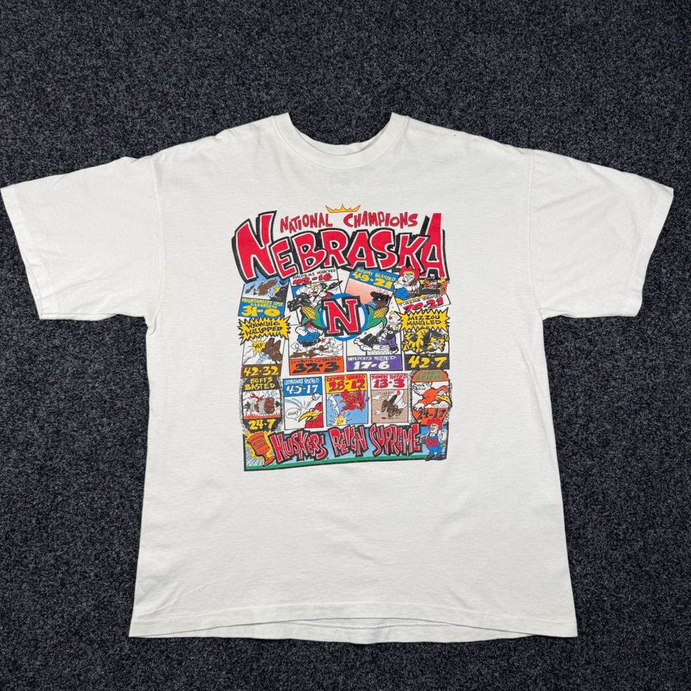 Vintage 90s Nebraska Cornhuskers Salem Comic Like Graphic T-Shirt Large White